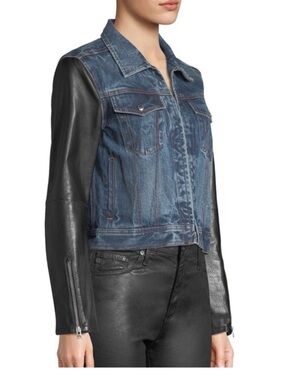 Rag & Bone Denim Jacket with Black  Leather Sleeves